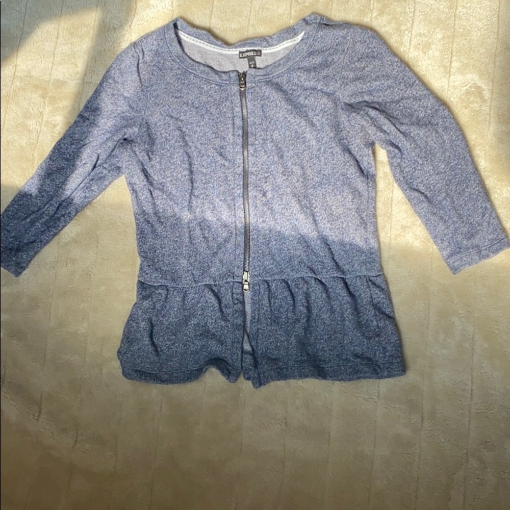 Cropped zip up sweatshirt with 3/4 length sleeves